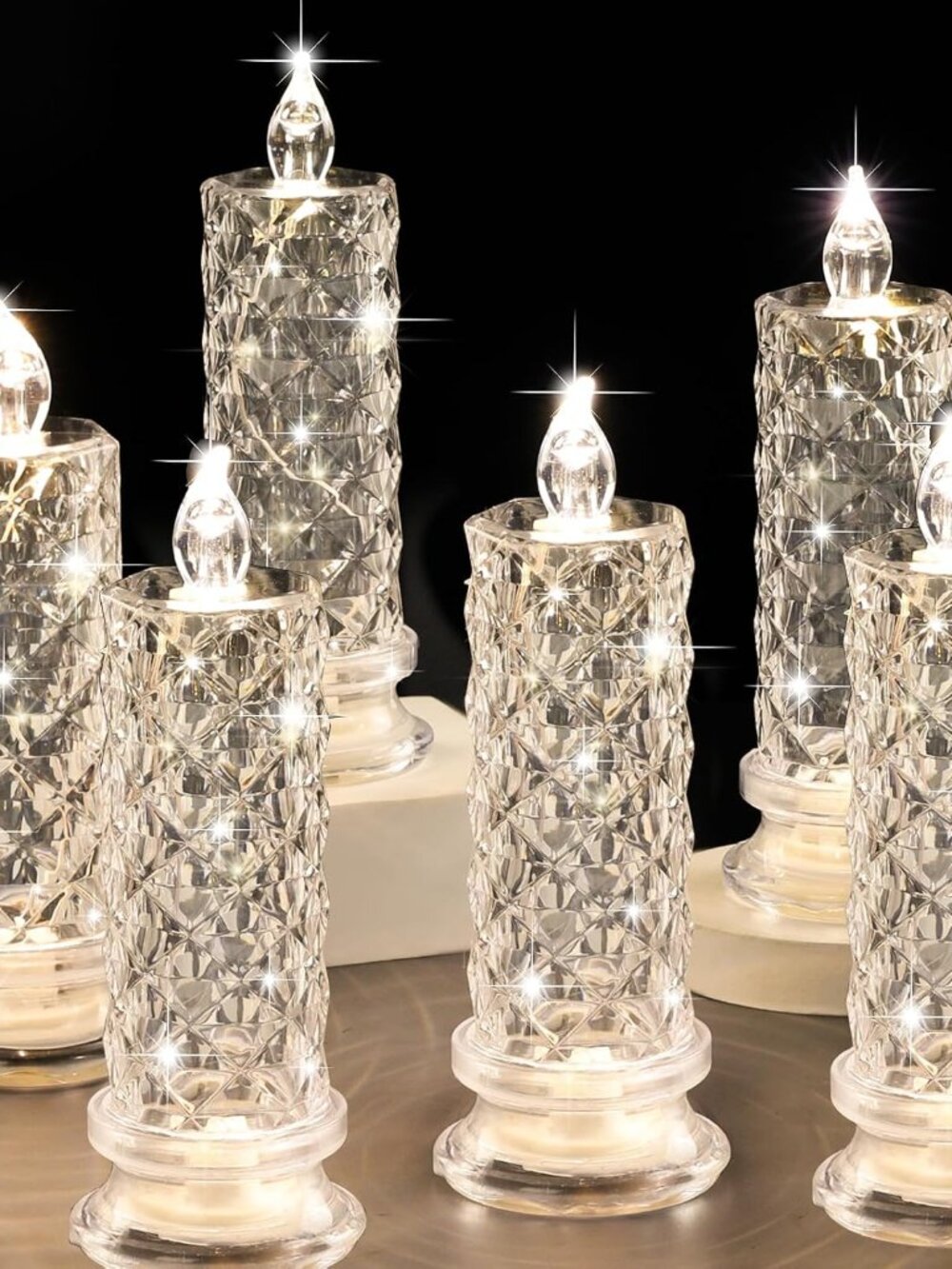 6PCS Rose Halo LED Flameless Candles, Battery Operated Crystal Light
